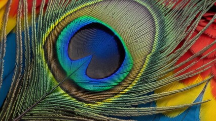 Obraz premium Vibrant Peacock Feather Detail A Kaleidoscope of Colors and Textures