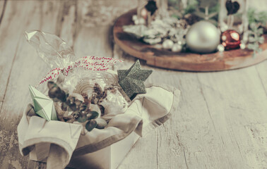 Table with cookies and christmas decoration