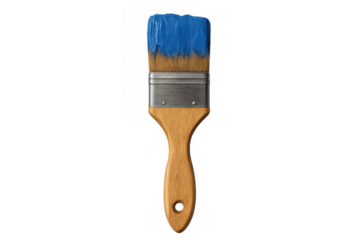 Paintbrush with blue paint showing artistic expression, creativity, and home improvement tools, transparent background
