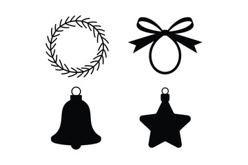 Set of four black christmas ornaments and decorations