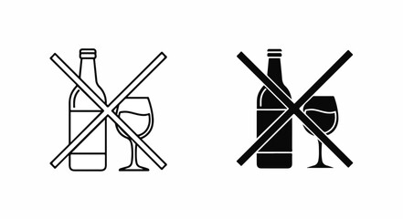 No alcohol allowed sign, prohibition of alcoholic beverages symbol.