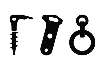 Three black silhouette illustrations of metal hardware components
