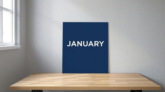 January calendar on table next to window against gray background