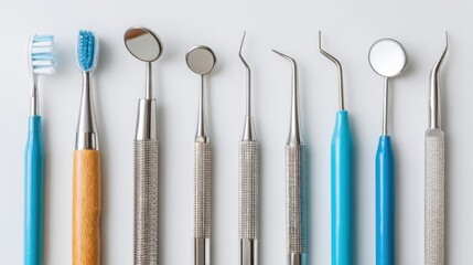 Dental Equipment: Row of Tools on White Background