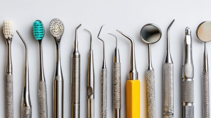 Dental Equipment: Row of Tools on White Background