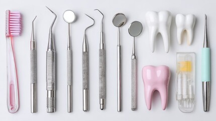 Dental Tools and Equipment on White Background