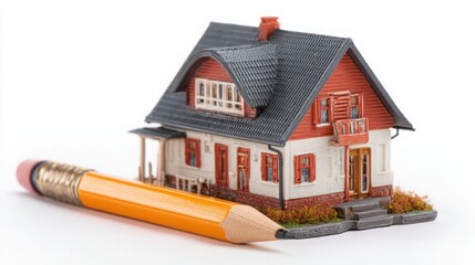 Property Investment Concept: Miniature House with Pencil