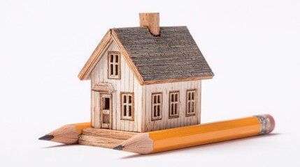 Property Investment Concept: Miniature House with Pencil