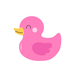 Cute vector pink rubber duck with a yellow beak. Perfect for kids products and playful designs.