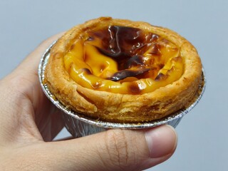 Closed up of Portuguese egg custard tart pastry. Pastel de nata 