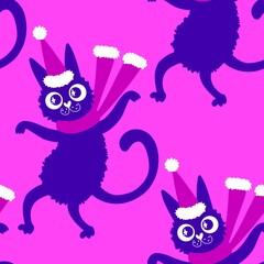 Cartoon funny cats seamless Christmas pattern for wrapping paper and kids clothes print and festive packaging
