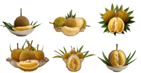Ripe durian fruit isolated on transparent background