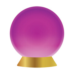 Crystal ball for fortune telling, a magical tool used by fortunetellers and magicians. Magic purple glass crystal ball isolated on a white background. Vector illustration.