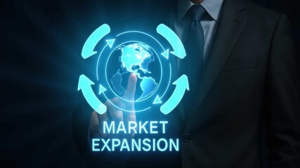 Market expansion concept showcasing digital technology with glowing globe and arrows, symbolizing global business growth, international market development, and strategic technology driven global - Powered by Adobe