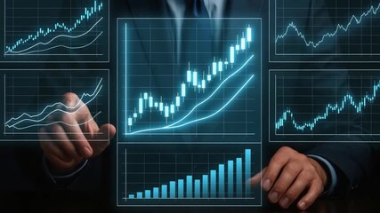 Business finance growth chart data analysis with digital technology strategy showing success and strategic planning through financial trends and corporate progress insights - Powered by Adobe