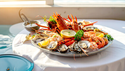 Platte mit Meeresfr&uuml;chte, Urlaub Meer, 