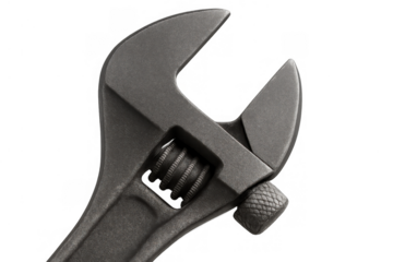 Adjustable spanner wrench showing metal hand tool for maintenance and repair work on transparent background