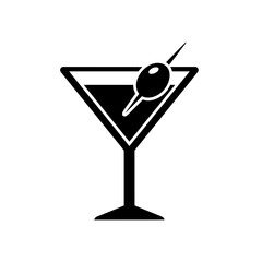 Filled black cocktail glass icon with olive