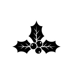 Filled black icon of a holly leaf with berries