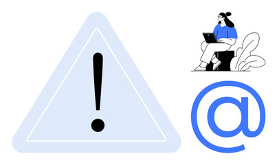 Digital communication alert. Exclamation symbol s digital warnings. Communication tools such as email and messaging user safety. For tech, online security, remote work, alerts, messaging