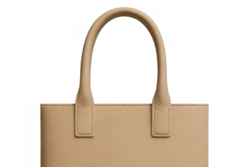 Beige leather tote bag with elegant handle displaying fashion accessory on transparent background