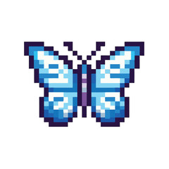 Fototapeta premium Pixelated blue butterfly illustration with white background