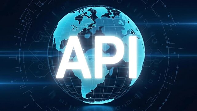 API on a glowing earth, representing software integration and global connectivity.