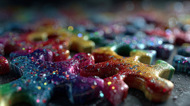 Bright puzzle with crystal texture and vibrant colors represents diversity and creative unity. Generated with AI