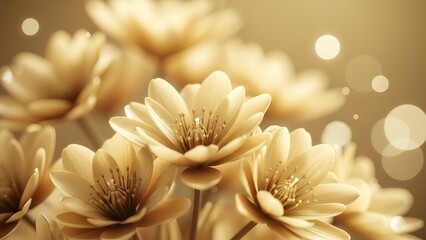 Close-up of golden daisy flowers with bokeh lights in the background.