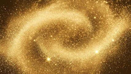 A swirling vortex of golden glitter dust against a dark background, creating a magical and ethereal effect.