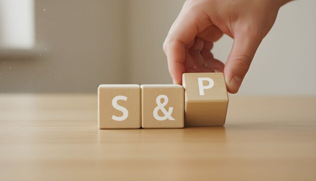 A hand places a wooden block with the letter 'P' onto two blocks spelling 'S &', symbolizing business growth and financial planning.