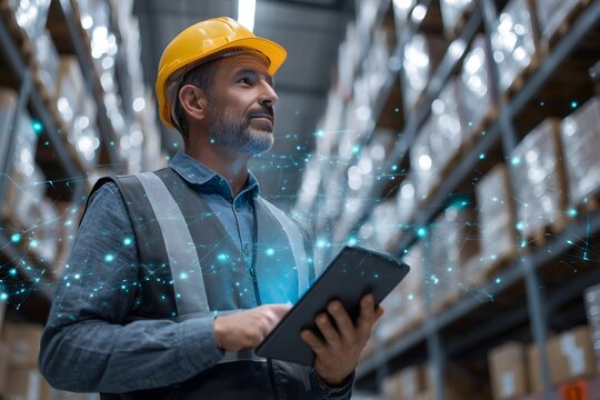 Warehouse worker and AI tools for logistics and inventory