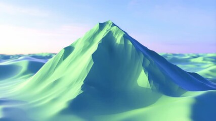 Low-poly abstract mountain peak morphing in vibrant digital pastel landscape at sunrise, smooth morphing terrain with dynamic light shifts and subtle camera rotation, digital landscape video footage - Powered by Adobe