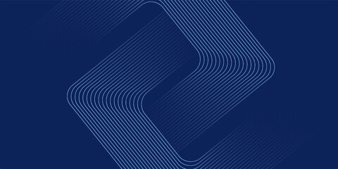 Abstract blue background with blue glowing diagonal geometric lines. Modern shiny blue rounded rectangle lines pattern. Minimalist graphic design. Futuristic technology concept.