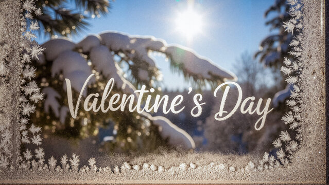 Valentine's Day greeting with snow-covered pine branches outdoors   - Powered by Adobe