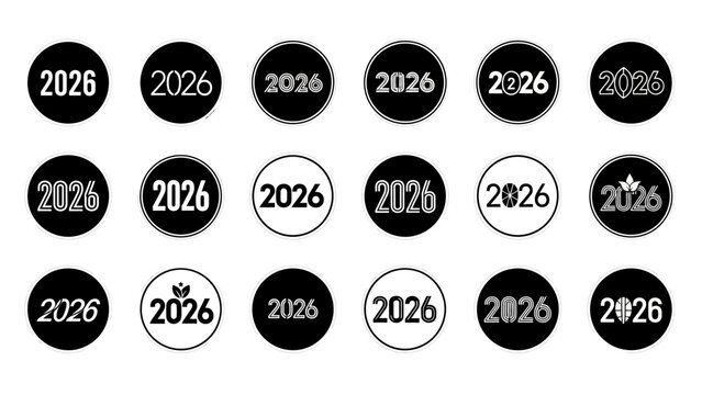 Collection of 2026 icons, showcasing different minimalist design styles and variations  for