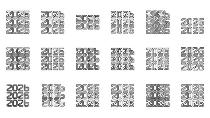 Creative 2026 New Year Typography Collection on White Background for Graphic Design