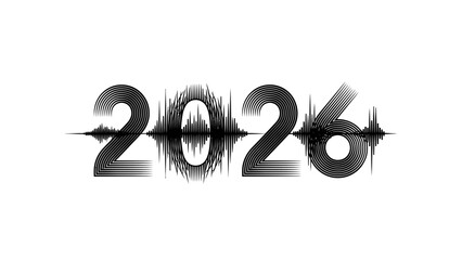 Creative 2026 Typography Design with Sound Wave Effect for New Year Celebrations