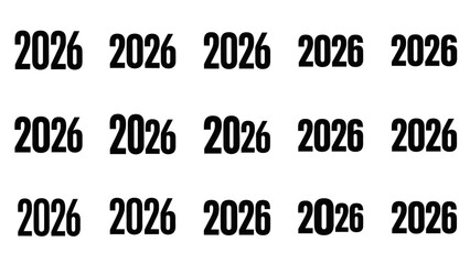 Repetitive pattern of the year 2026 in bold black font on a white background simple and clear
