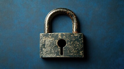 a visually striking macro shot of an antique padlock against a textured backdrop, evoking feelings of security, mystery and forgotten secrets
