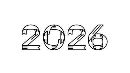 Stylized graphic representation of the year 2026 with a modern design element and minimalistic