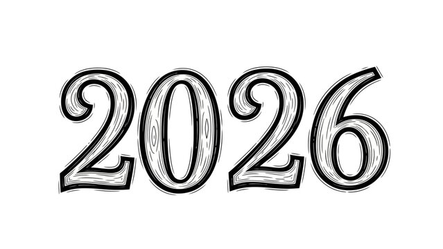 Stylish handcrafted 2026 new year illustration with vintage design elements