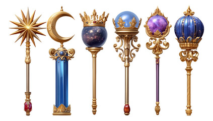 Elegant and Glossy Fantasy Scepters with Rich Baroque Details and Cosmic Orbs