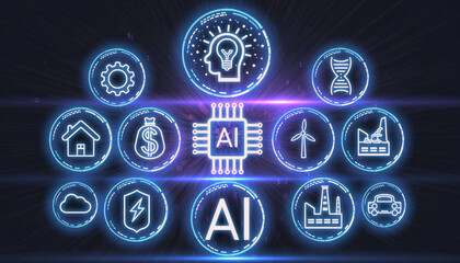 Technological Synergy: A captivating digital display of interconnected Artificial Intelligence elements symbolizes innovation and intelligence.