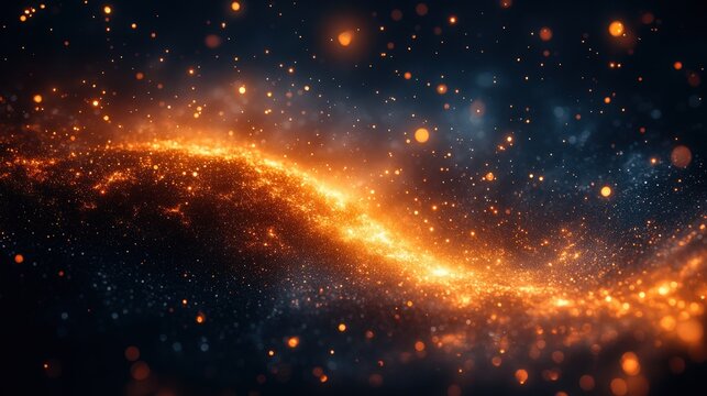 A vibrant and dynamic cosmic scene featuring swirling patterns of fiery orange and blue hues, evocative of a distant galaxy's nebula. Intense color and movement create a breathtaking space image.