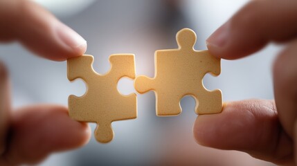 Connecting Two Puzzle Pieces Symbolizing Problem Solving, Collaboration, and Finding the Right Fit in Relationships and Life Challenges