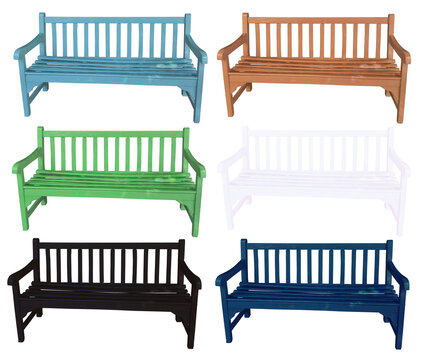 painted wooden park bench isolated on transparent background png, outdoor, landscaping, garden
