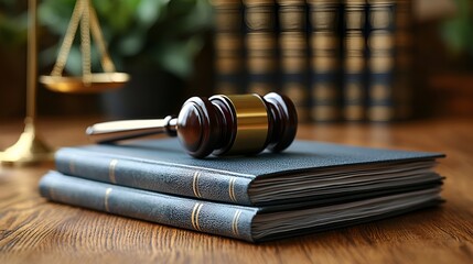 Gavel on legal books near scales of justice.