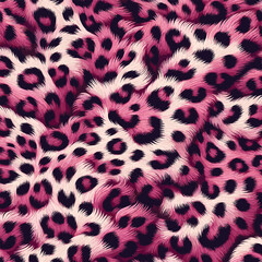 Vibrant pink leopard animal skin seamless pattern with a soft, fluffy fur texture, creating a glamorous and wild decorative background