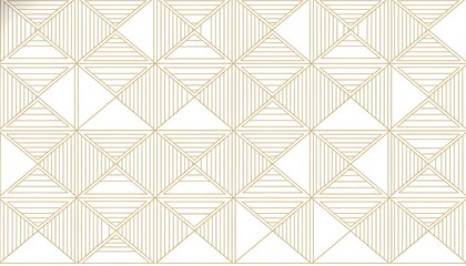 Elegant golden geometric pattern with striped triangles on a white background, forming a modern abstract design.